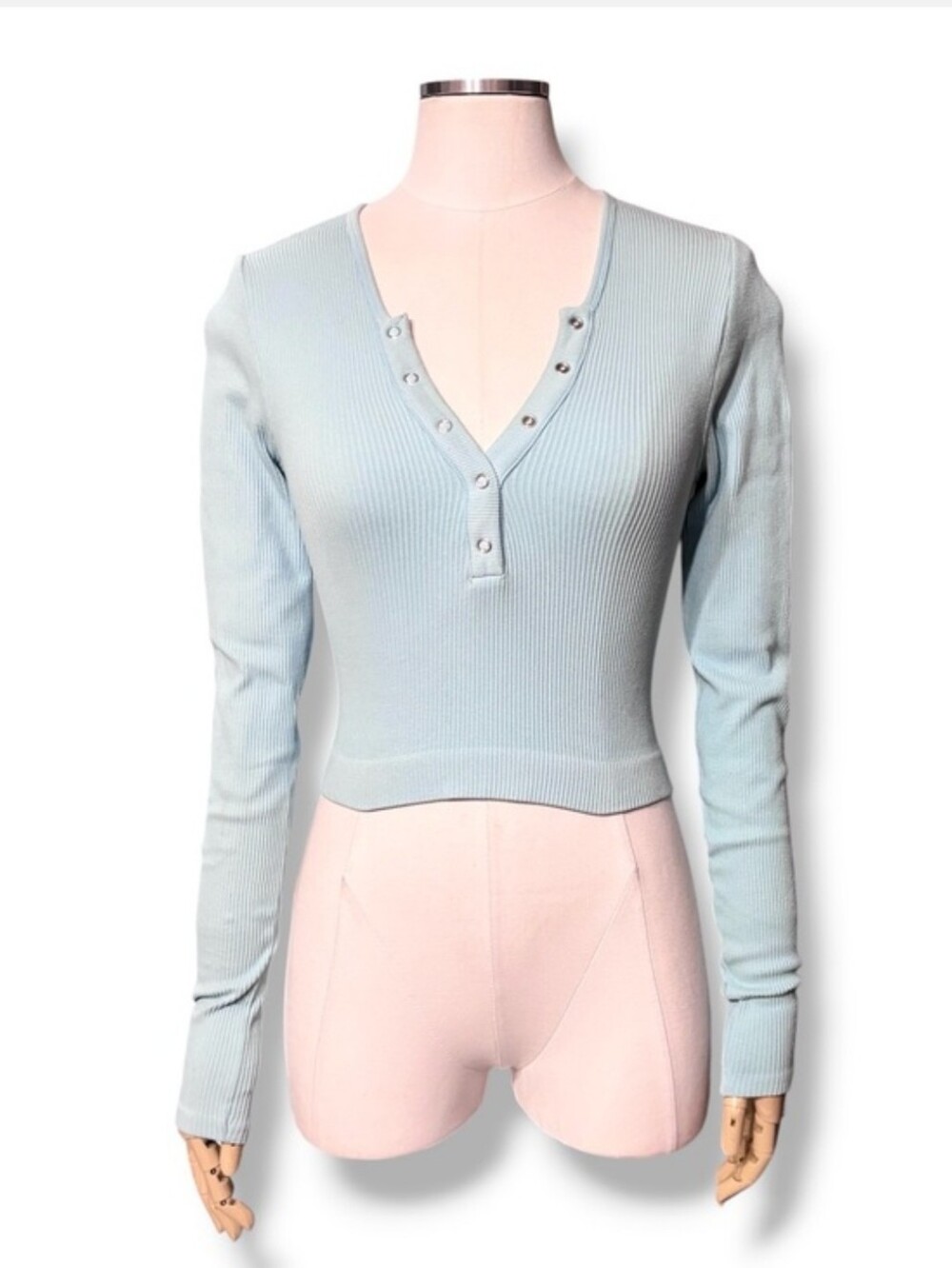 OUT FROM UNDER x URBAN OUTFITTERS Blue Claudia Seamless Henley Top Size Small - Picture 2 of 7